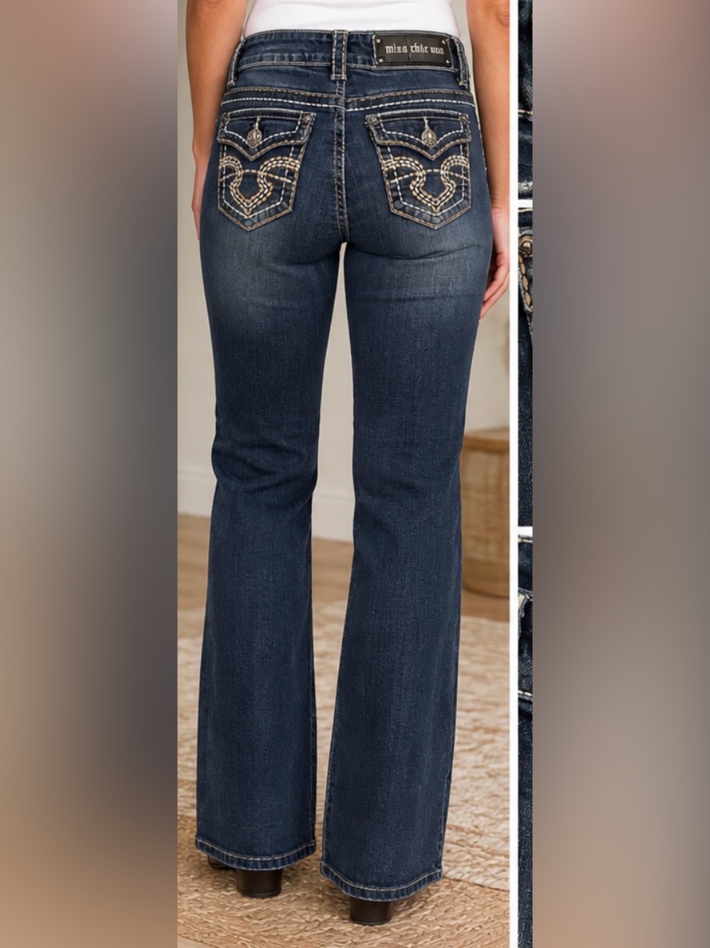 Title: Miss Chic USA Dark Wash Embellished Bootcut Jeans by
